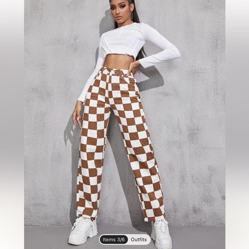 high waisted checker print pants